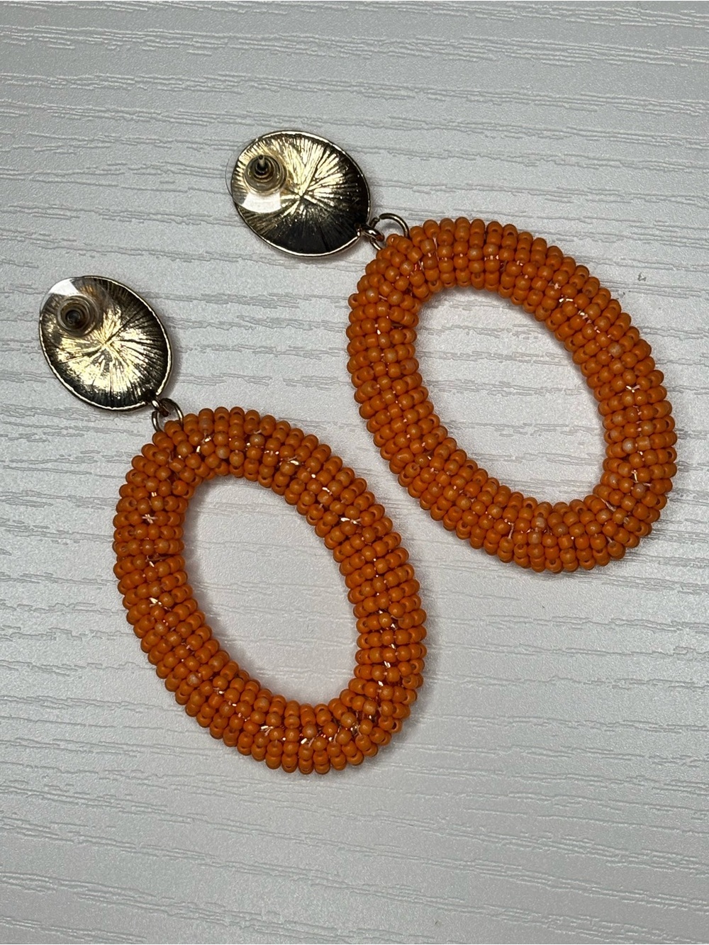 Fashion Nova Bright Orange Beaded Oval Drop Statement Earrings - Picture 4 of 5